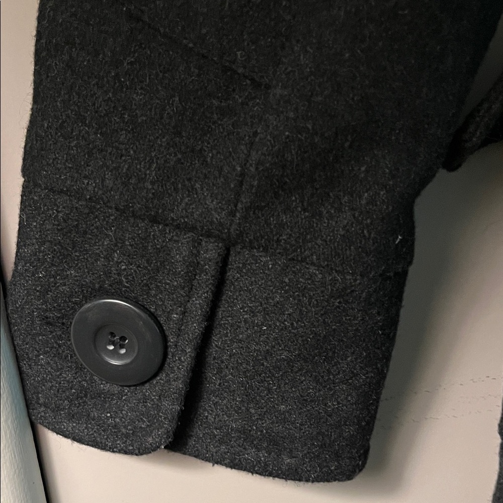 Coffee Shop wool silk lined Gray/Black Button-Up Jacket with belt - Picture 3 of 8